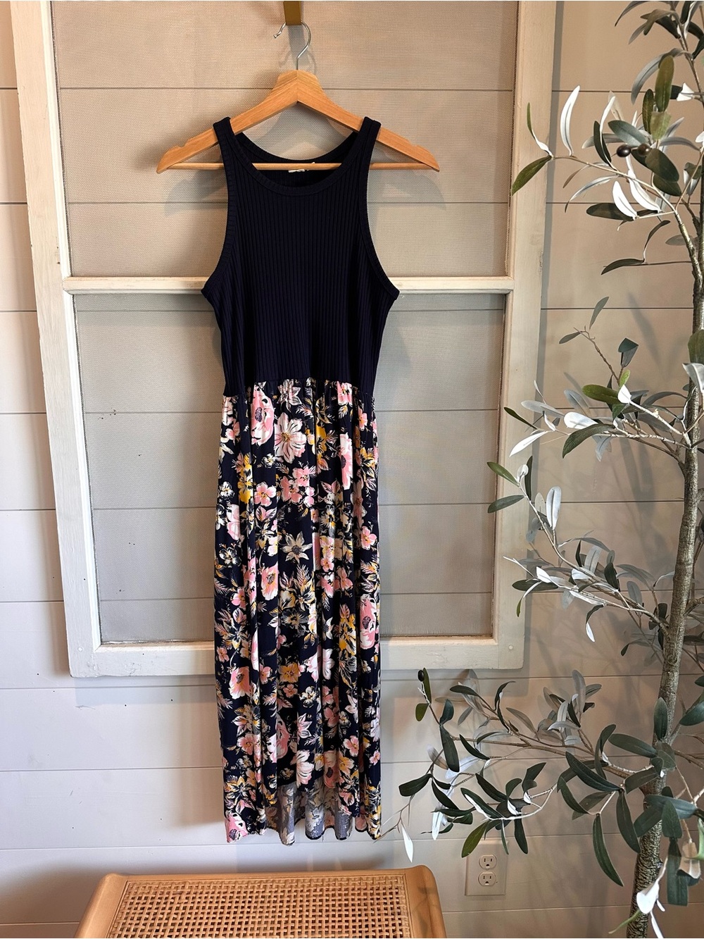 GAP Navy Floral Maxi Dress with Pink & Yellow Blooms